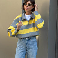 Florentine Gestreifter Strickpullover mit V-Ausschnitt