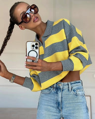 Pullover a righe con scollo a V stile fiorentino