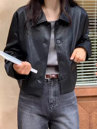 Gianne Cropped Faux Leather Jacket