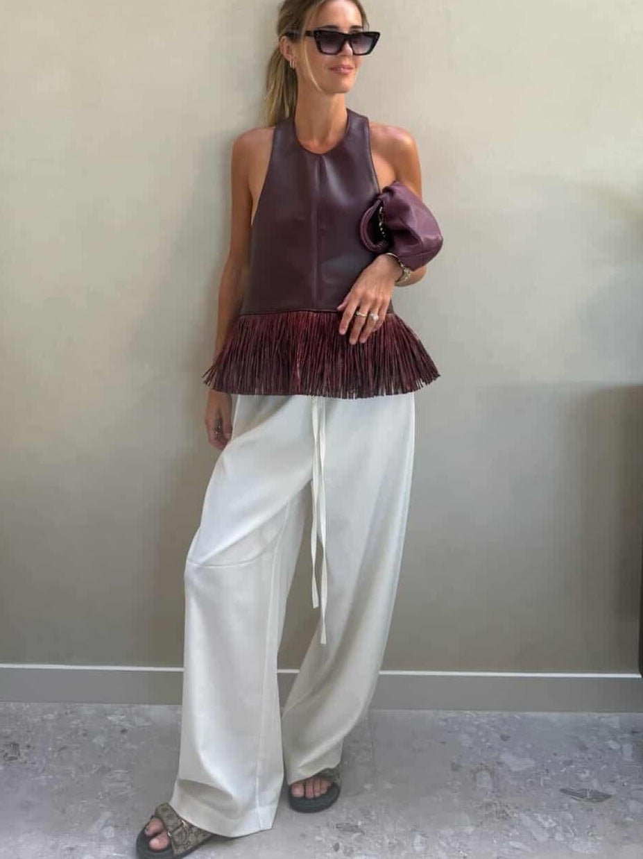 ZEYA - Gina Faux Leather Fringe Halter Top