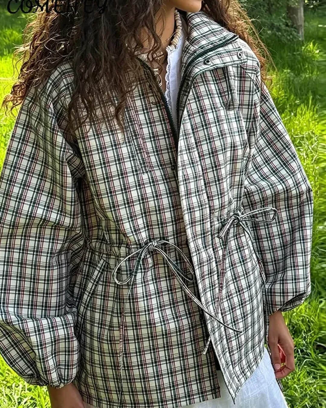 ZEYA - Gina Retro Plaid Hooded Jacket