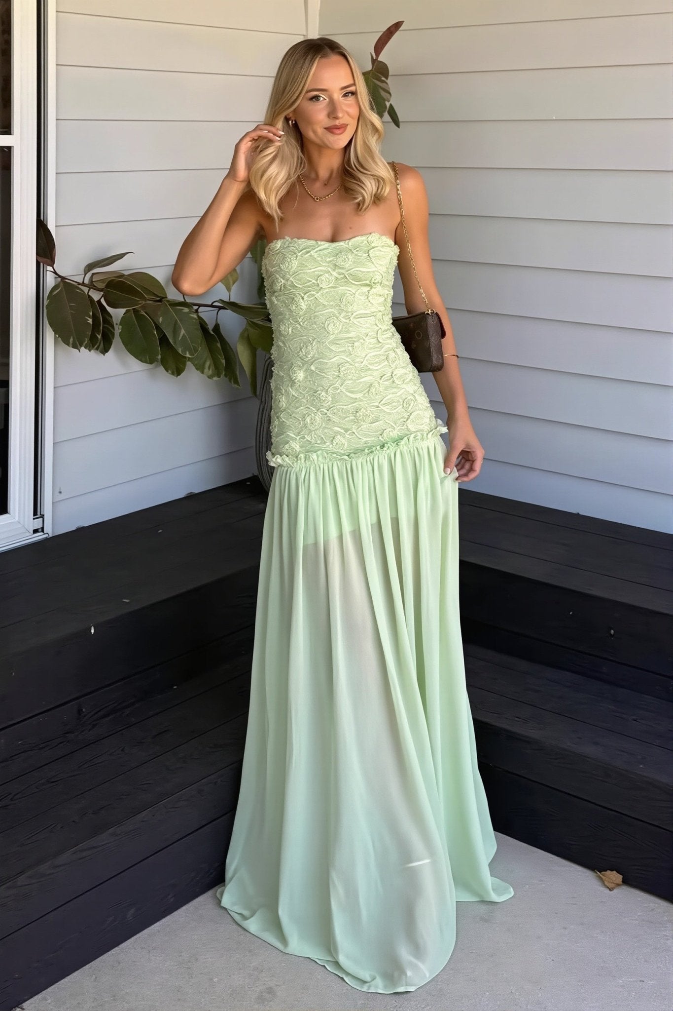 ZEYA - Goldie Strapless Floral Lace Maxi Dress