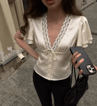 Greta Satin-Button-Bluse