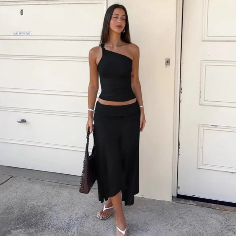 ZEYA - Hannah Pleated Skirt & One-Shoulder Top Set