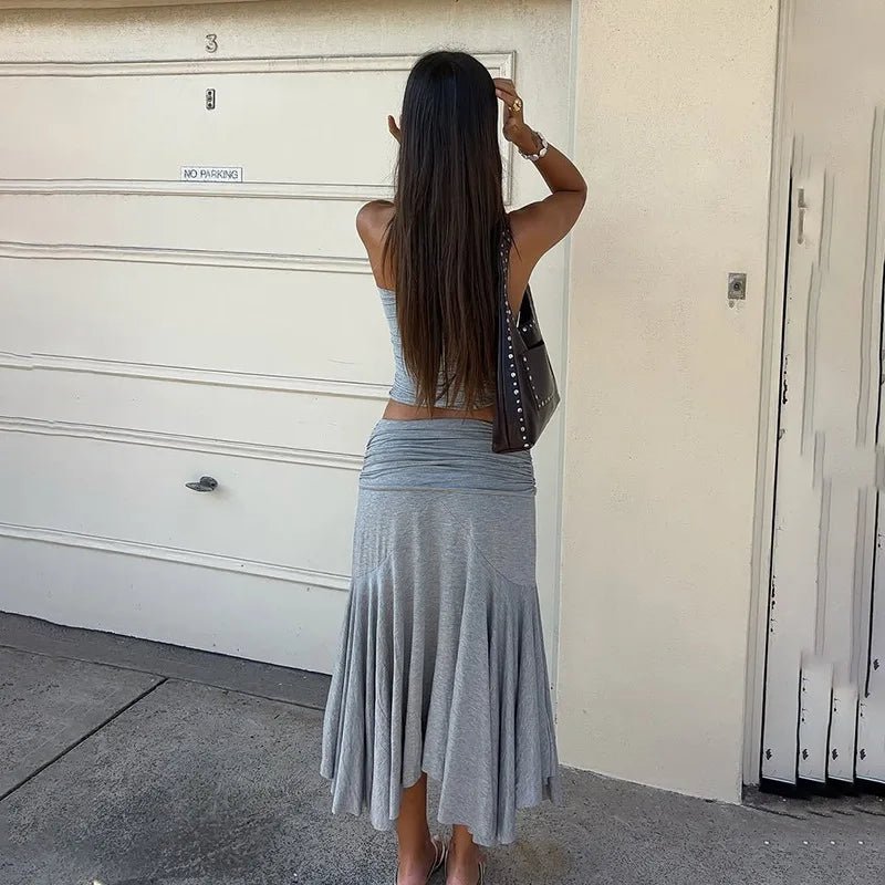 ZEYA - Hannah Pleated Skirt & One-Shoulder Top Set