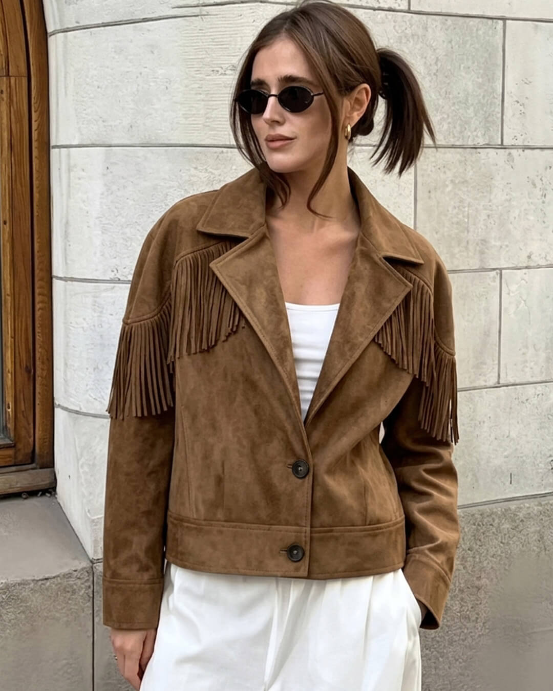 ZEYA - Helen Faux Suede Lapel Cropped Jacket