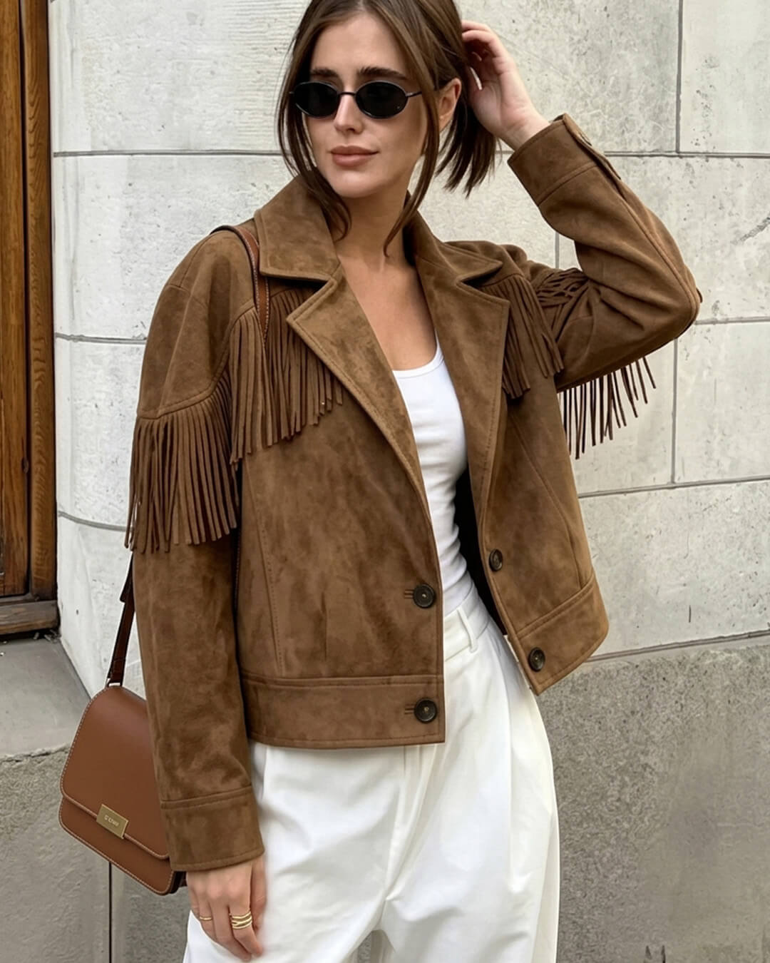 ZEYA - Helen Faux Suede Lapel Cropped Jacket