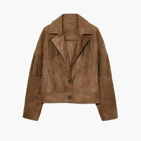 Helen. Veste courte à revers en faux suède