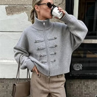 Cardigan Helena a Maglia con Zip e Collo Alto