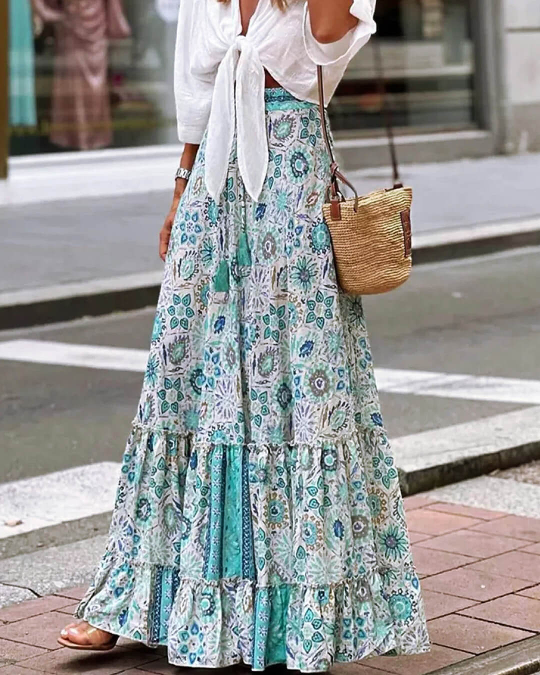 ZEYA - Imara Flowy Boho Print Ruffled Skirt