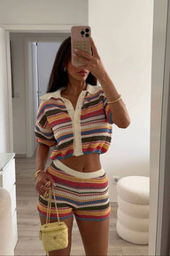 Angela ensemble coordonné rayé en crochet