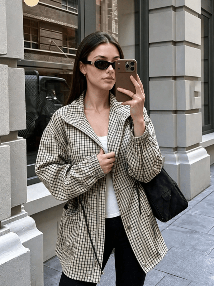 ZEYA - Isabel High-Neck Plaid Jacket