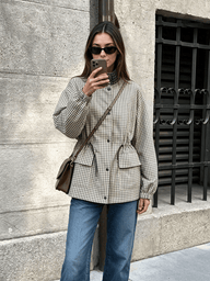 Isabel Karierte Jacke mit hohem Kragen