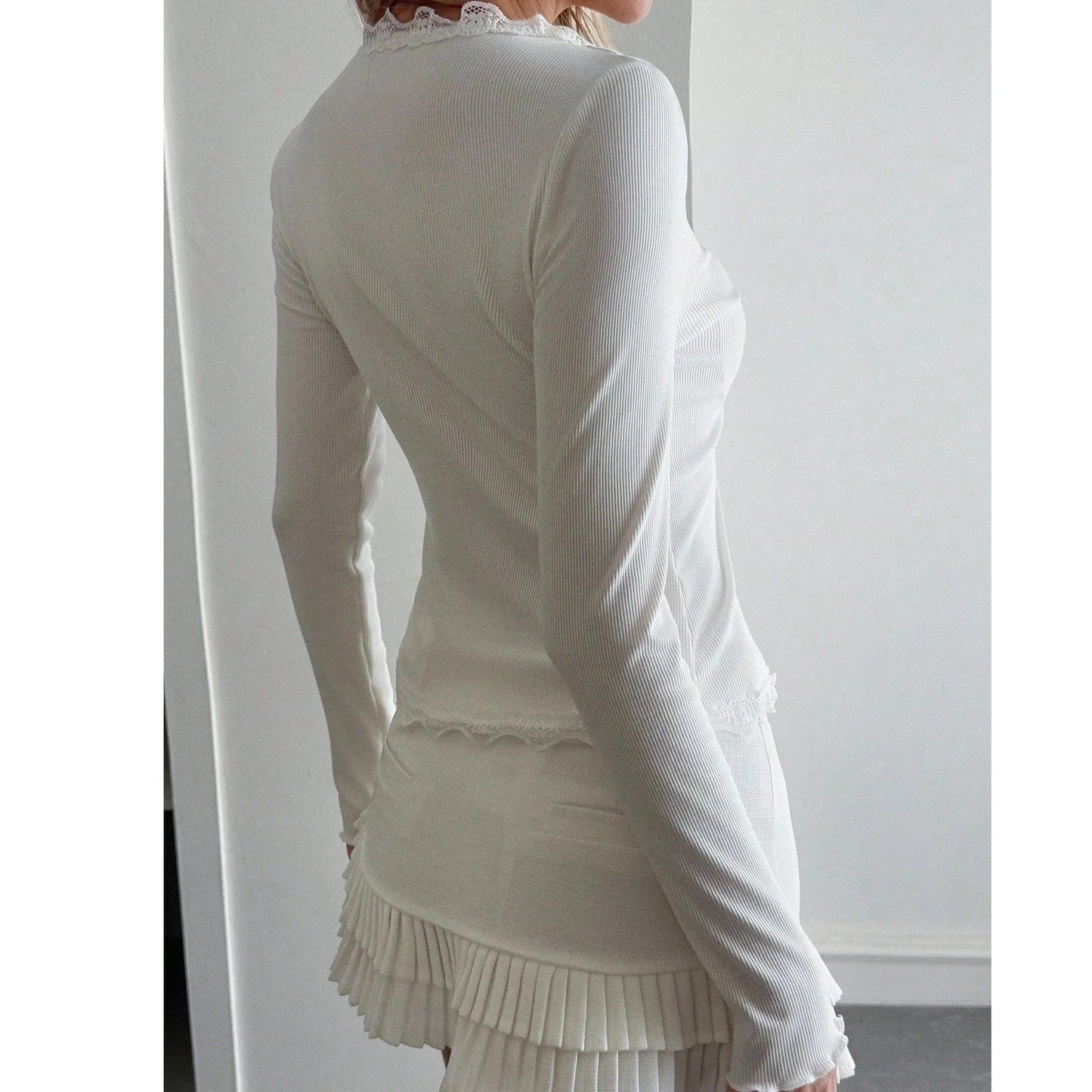 ZEYA - Isabella Lace Trim Button - Up Ribbed Shirt