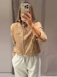 Jennelyn Kunstwildlederjacke mit Stehkragen