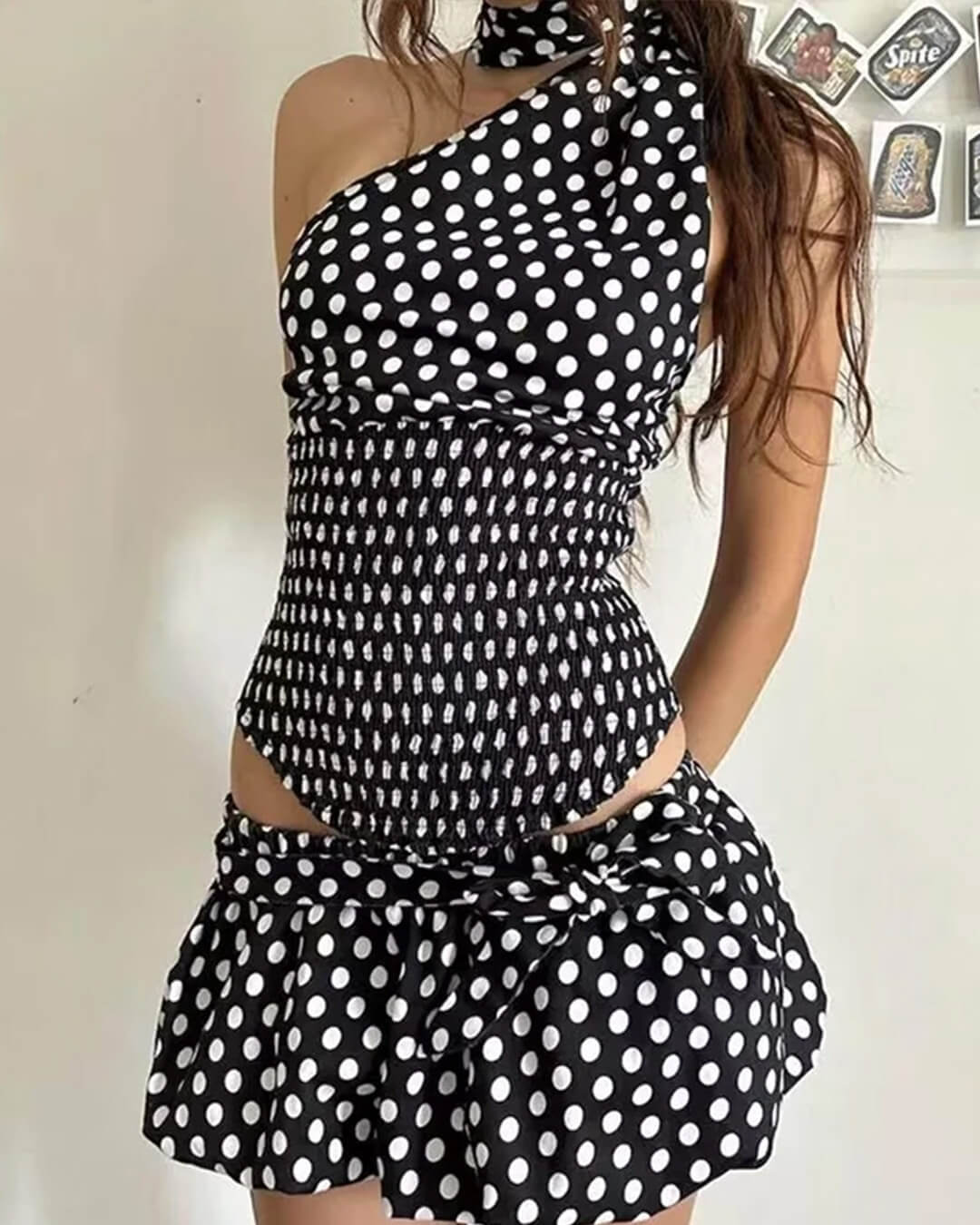 ZEYA - Jenny Polka Dot Elastic Waist Mini Skirt
