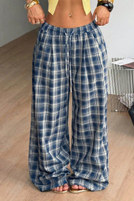 Jessica weite karierte Hose mit Kordelzug