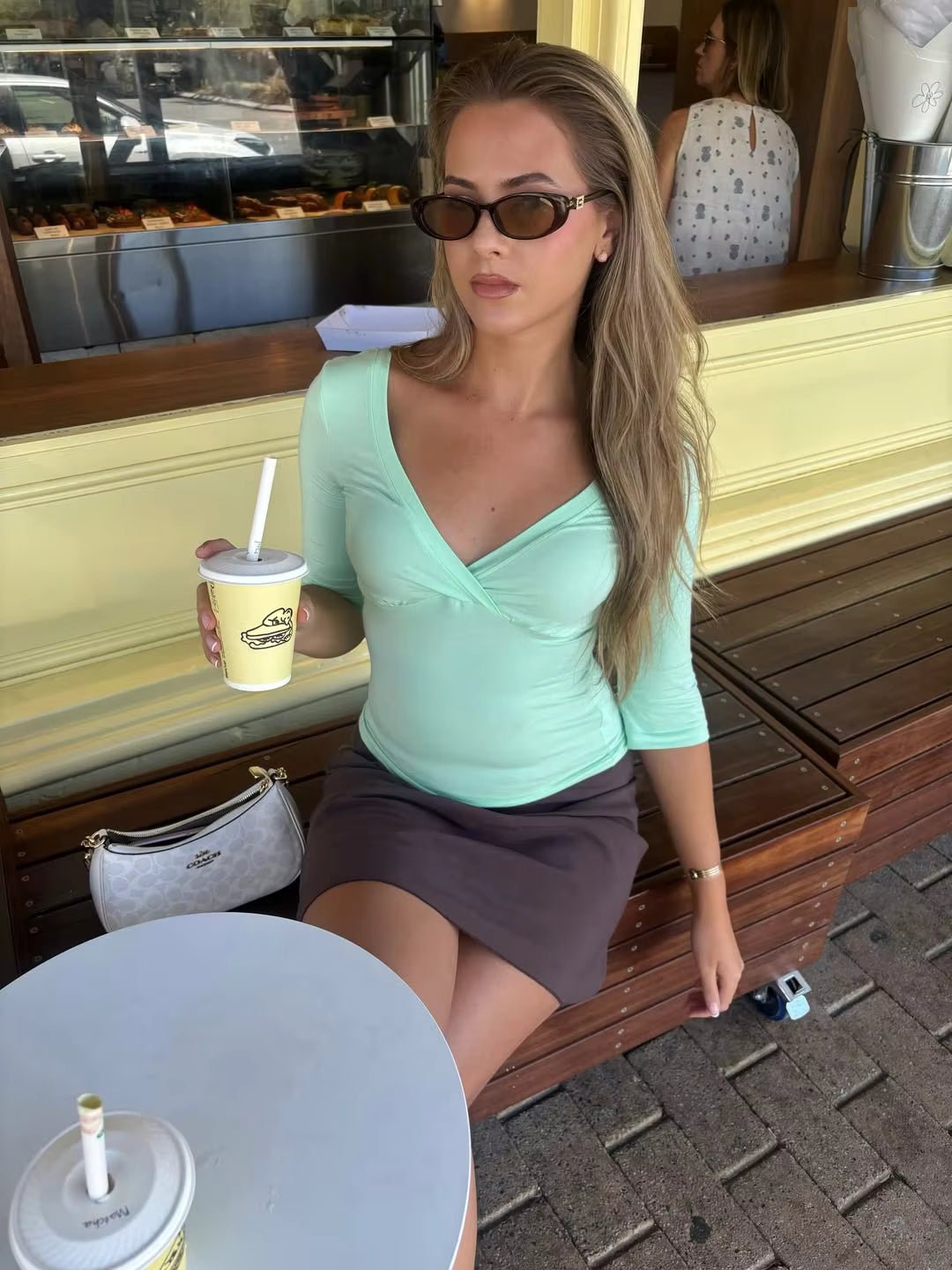 ZEYA - Jillian Deep V Midi Sleeve Tee