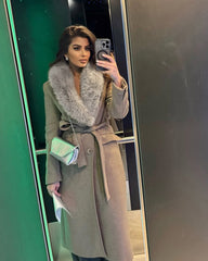 Josie Maxi-Mantel mit Kunstfellkragen