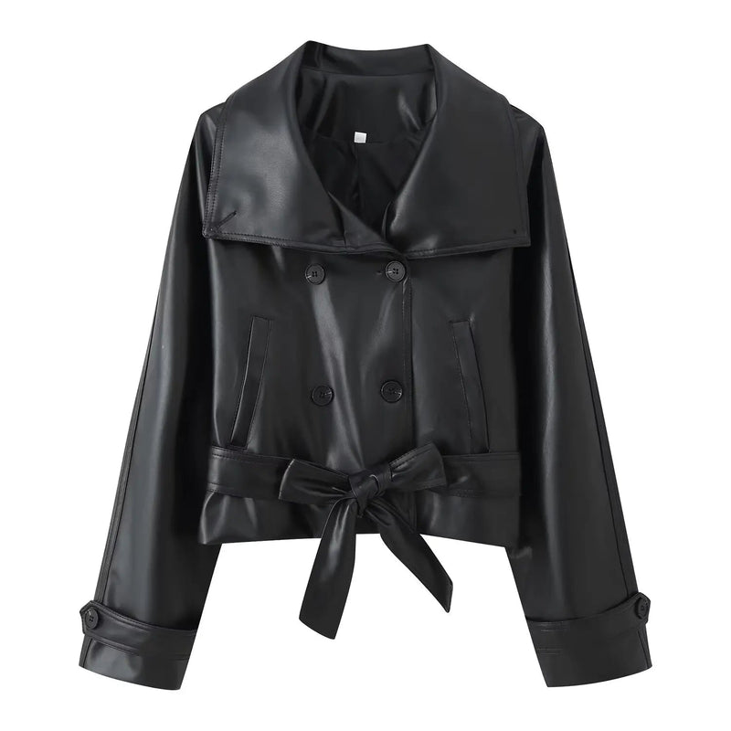 ZEYA - Julie Faux Leather Lace-Up Trench Coat