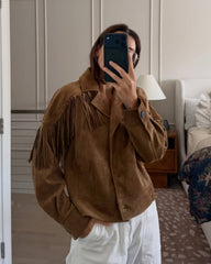 Giacca western Julie in finta pelle scamosciata con frange