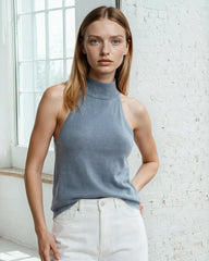 Top corto a maglia senza maniche con scollo all’americana Juliette