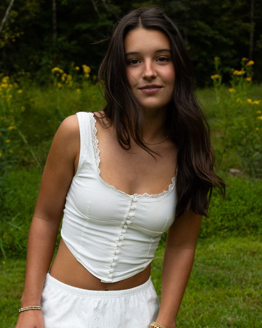 ZEYA - Juno Lace Trim Strappy Button Top