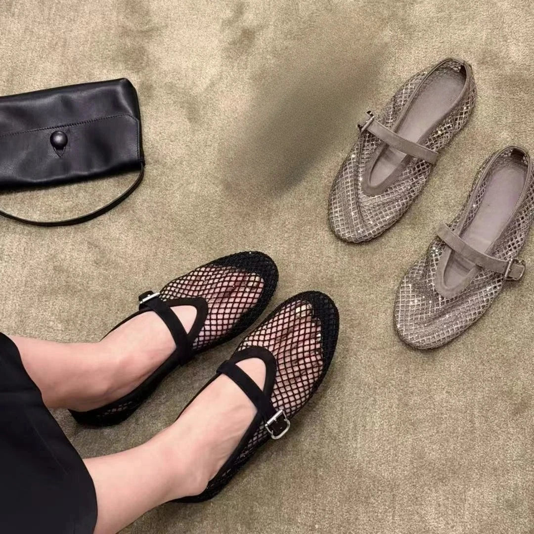 ZEYA - Kaila Rhinestone Mesh Ballet Flats