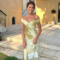 Katelyn Satin Off the Shoulder Maxi Dress