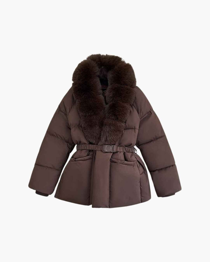 ZEYA - Katniss Belted Faux Fur Collar Quilted Parka