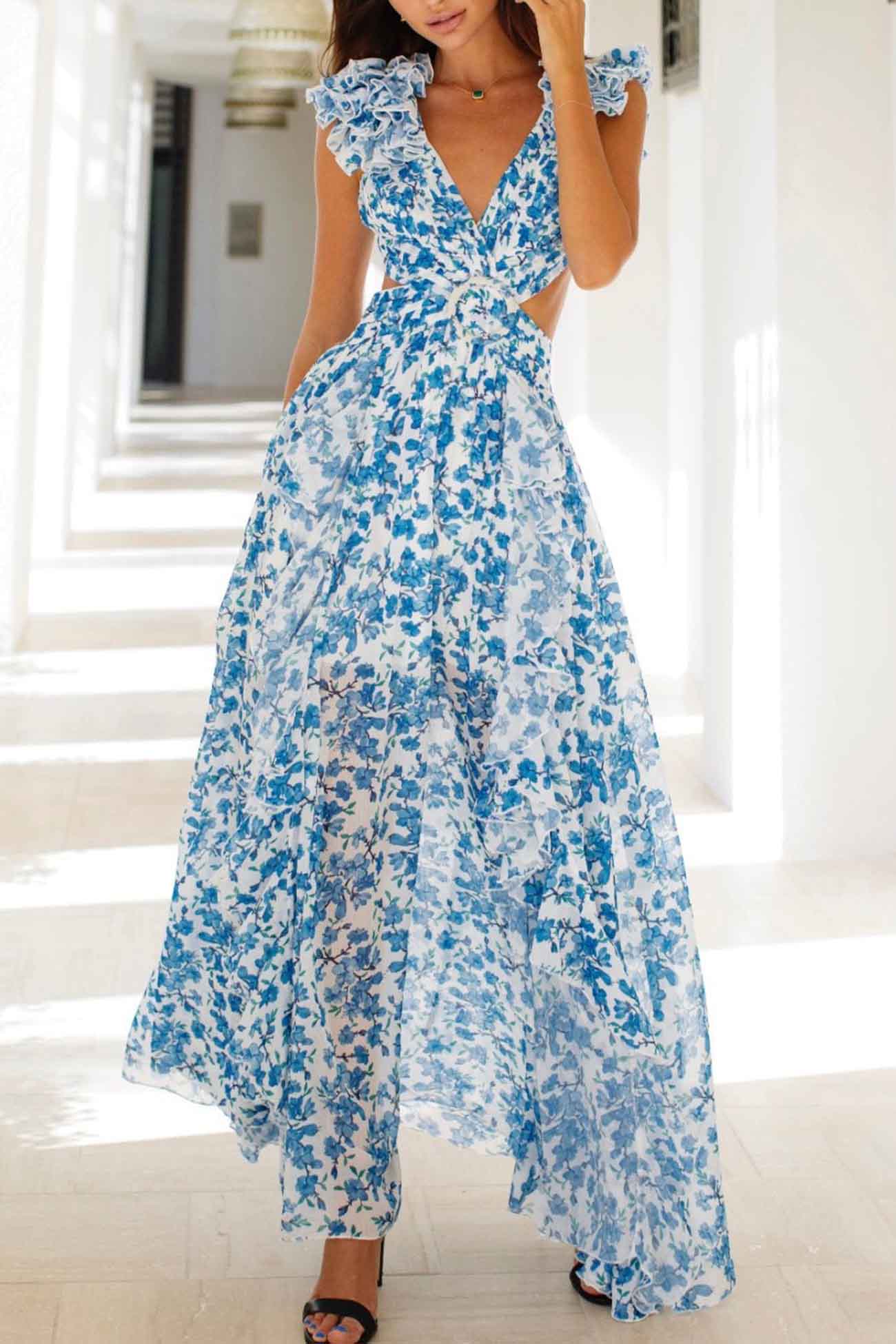 ZEYA - Katya Floral Ruffle Sleeves Maxi Dress