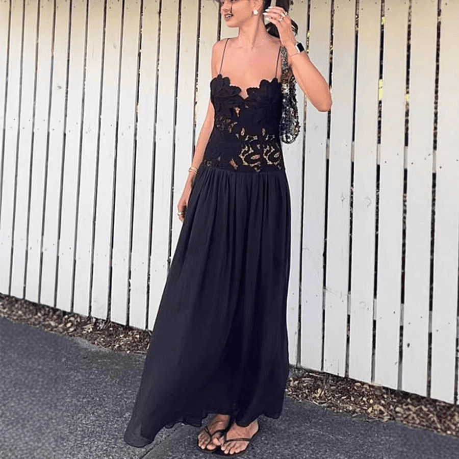 ZEYA - Kelli Lace Mesh Halter Evening Dress