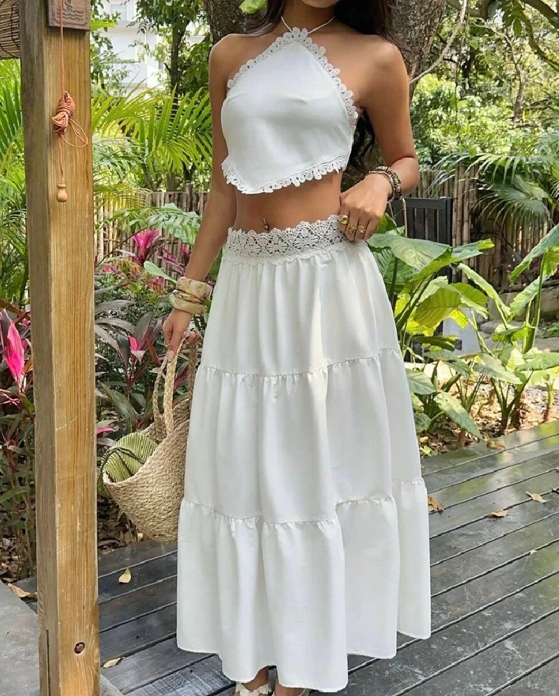 ZEYA - Lena Lace Halterneck Layered Skirt Set