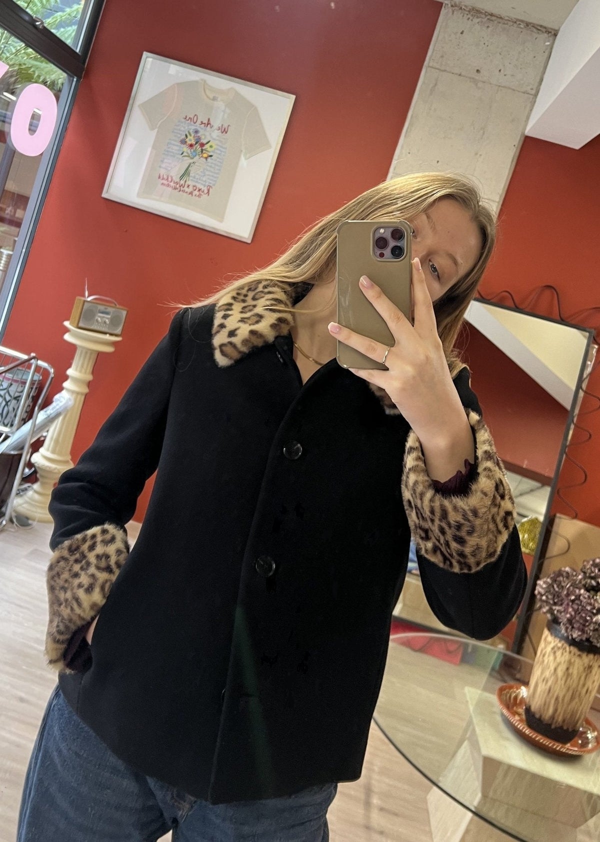 ZEYA - Lily Leopard Faux Fur Trim Button-Up Jacket