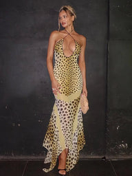 Lily Leopardenprint Neckholder Maxikleid