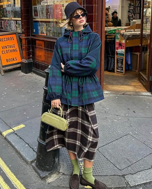 ZEYA - Linda Oversized Plaid Lace-Up Jacket
