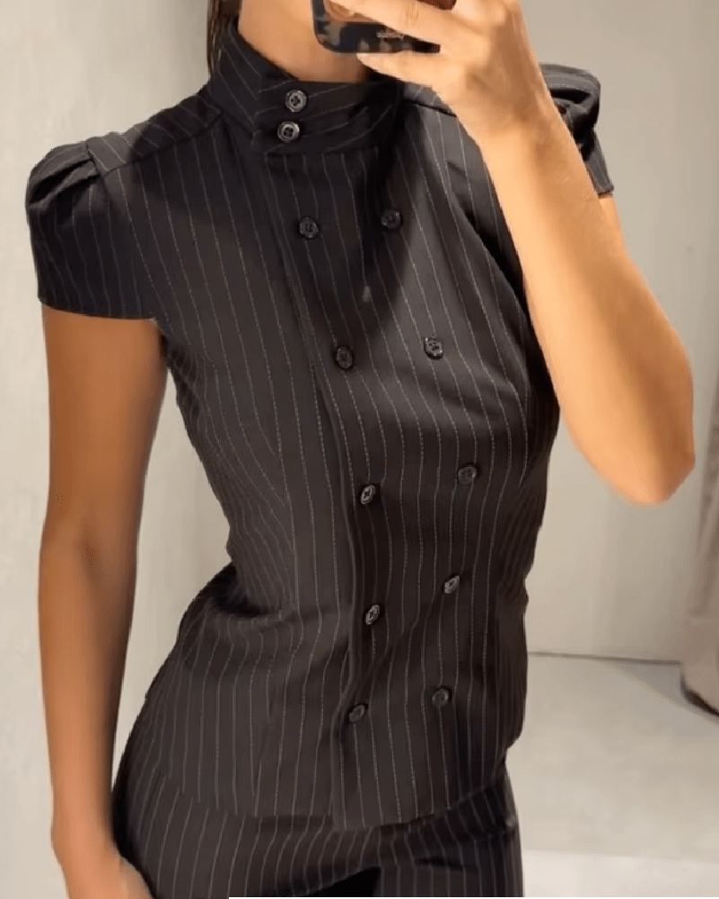 ZEYA - Lola Plaid High Neck Fitted Blouse