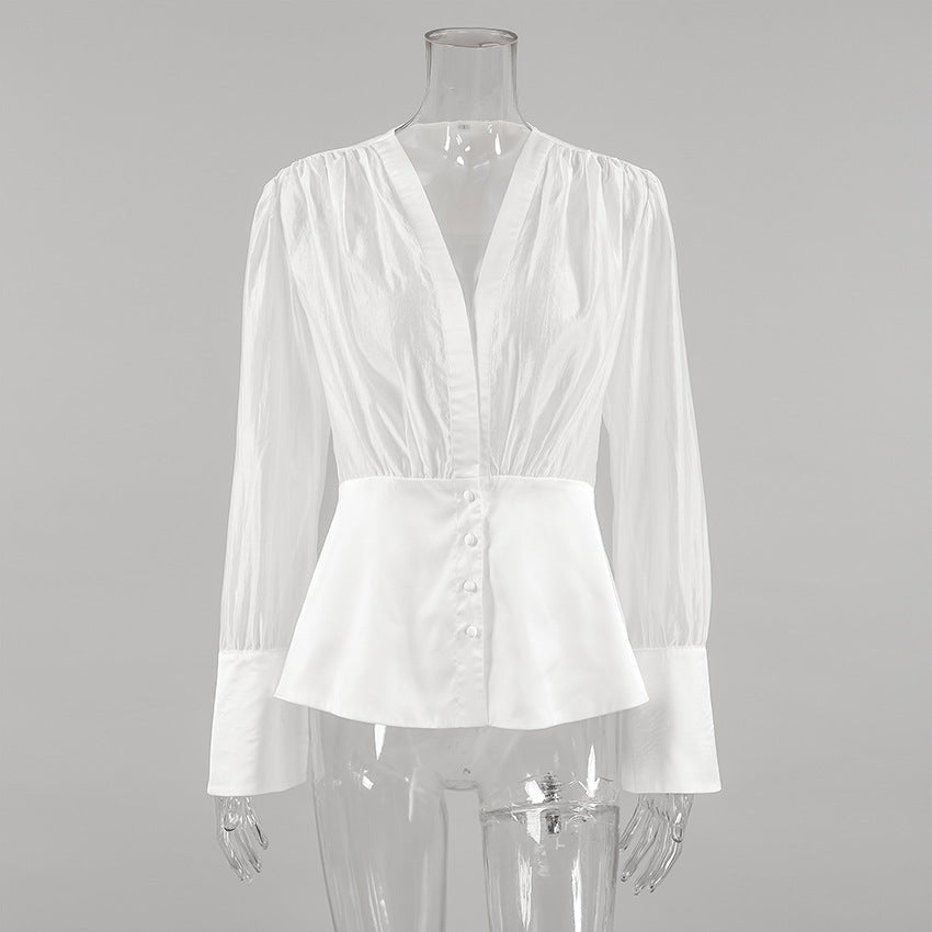 ZEYA - Lydia Deep Neck Sheer Button Blouse
