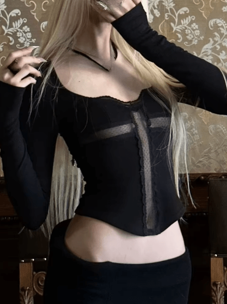 ZEYA - Lyra Lace Square Neck Crop Blouse