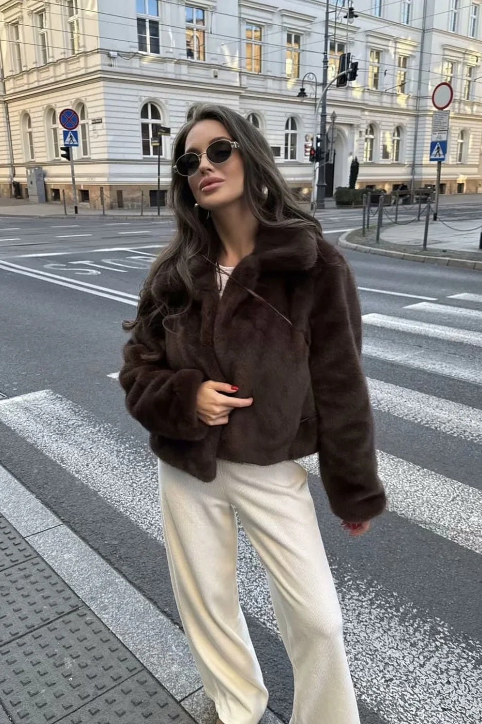 ZEYA - Maddie Short Faux Fur Collared Coat
