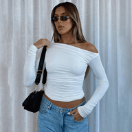Top Maddy a maniche lunghe con spalle scoperte