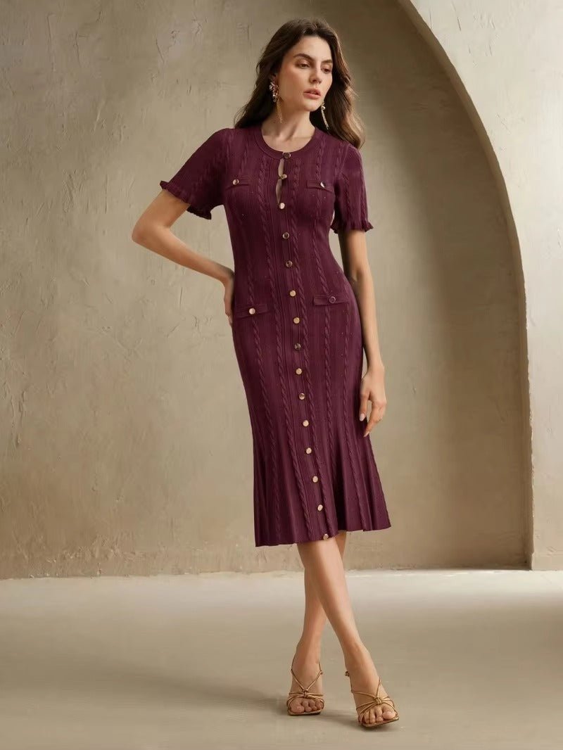 ZEYA - Margot Button-Front Knit Midi Dress