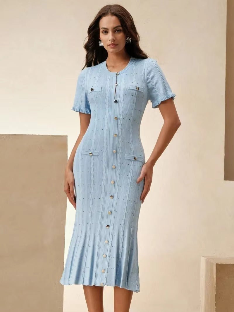 ZEYA - Margot Button-Front Knit Midi Dress