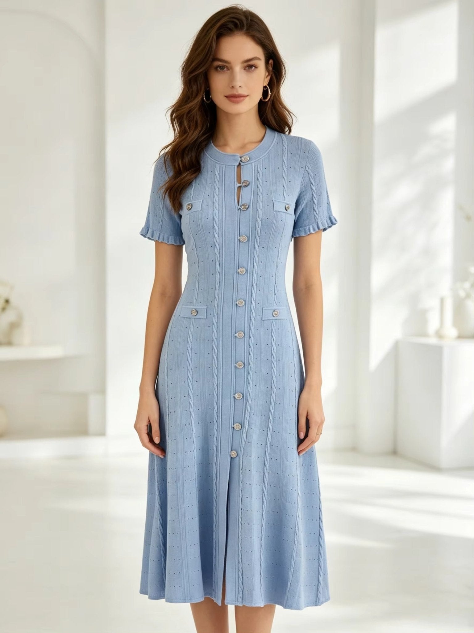 ZEYA - Margot Button-Front Knit Midi Dress