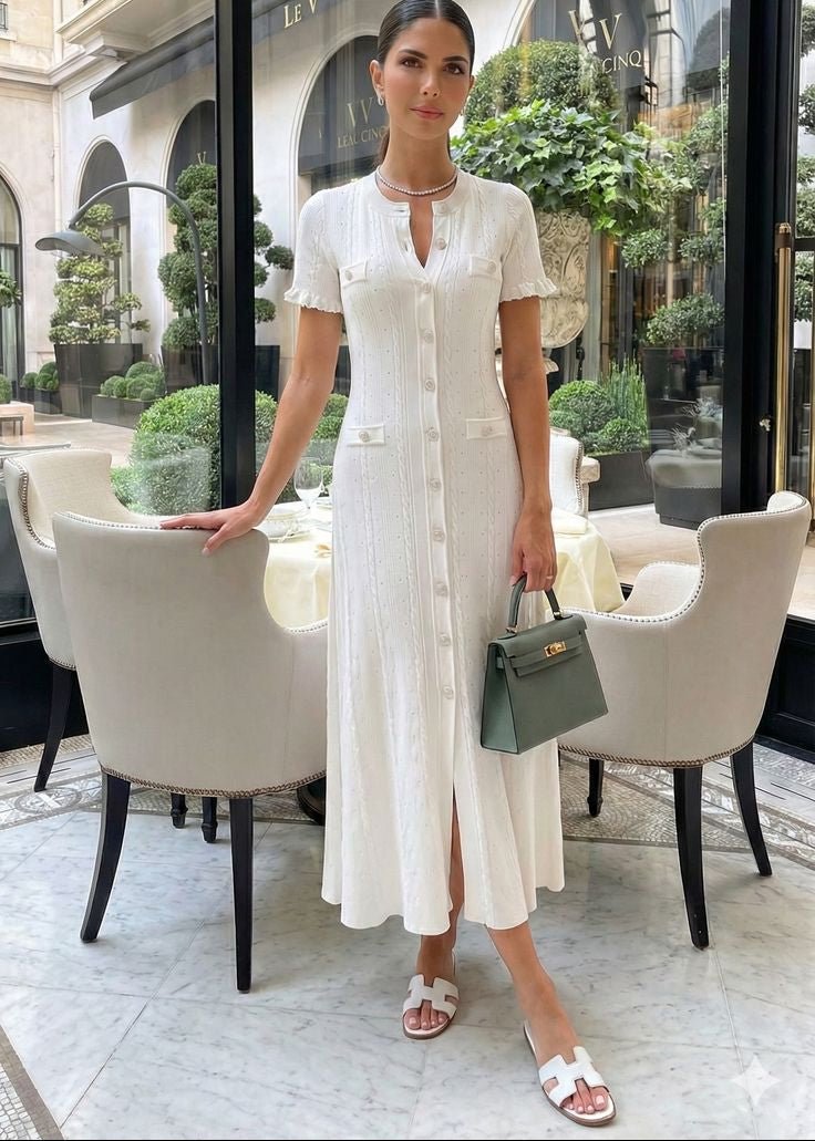 ZEYA - Margot Button-Front Knit Midi Dress