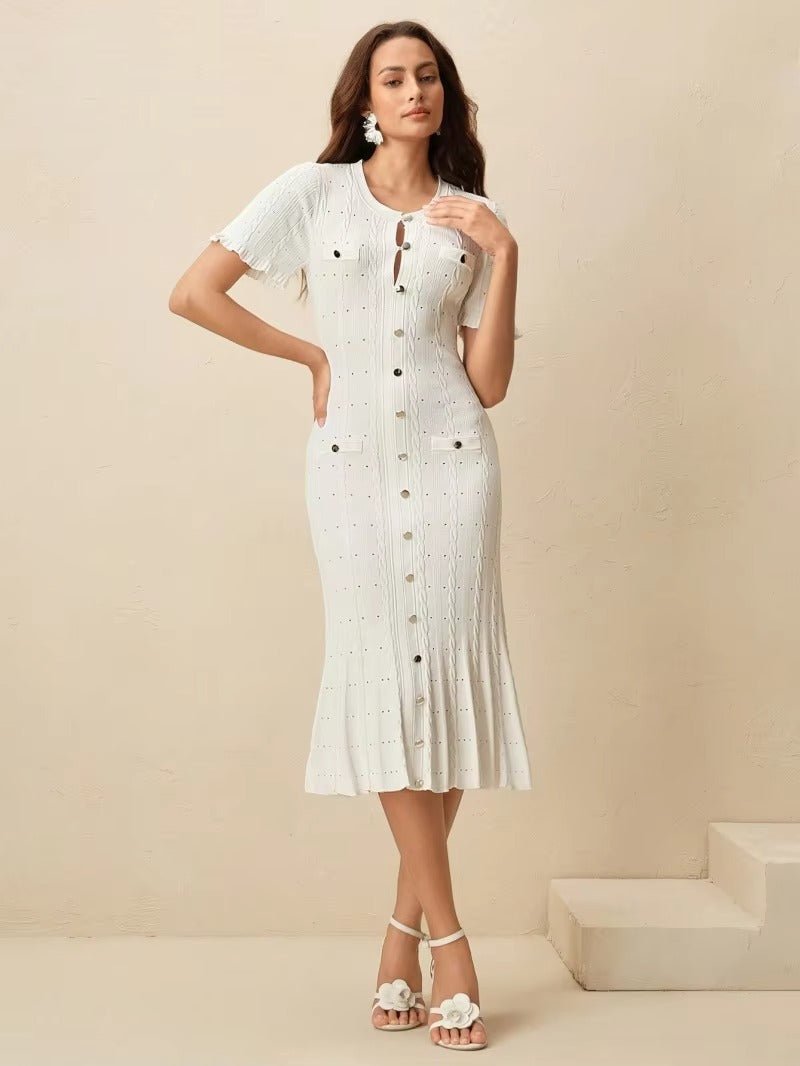 ZEYA - Margot Button-Front Knit Midi Dress