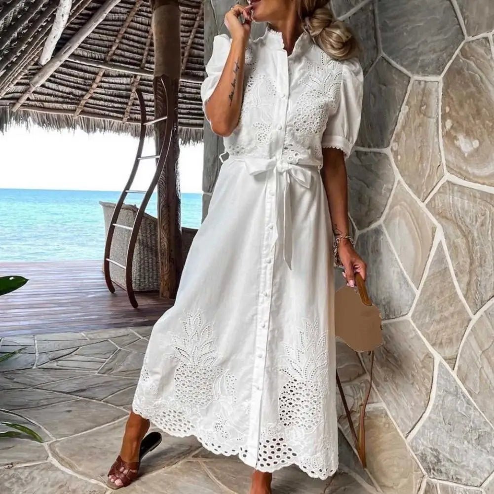 ZEYA - Margot Embroidered Lace-Up Maxi Dress