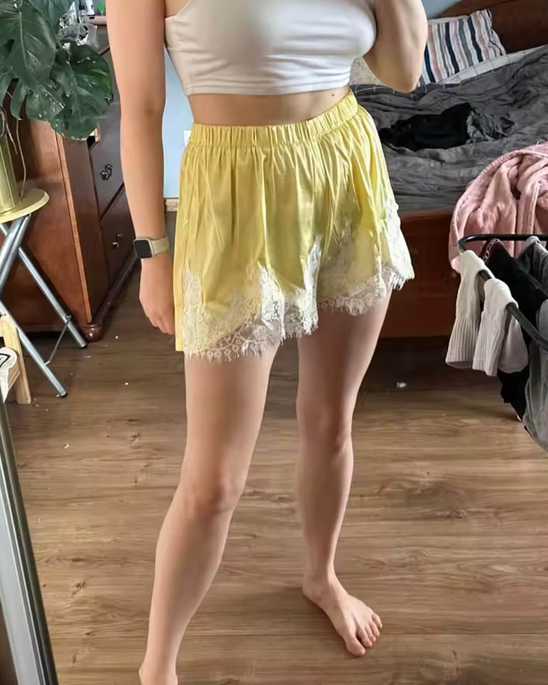 ZEYA - Maridot Lace Patchwork Satin Shorts