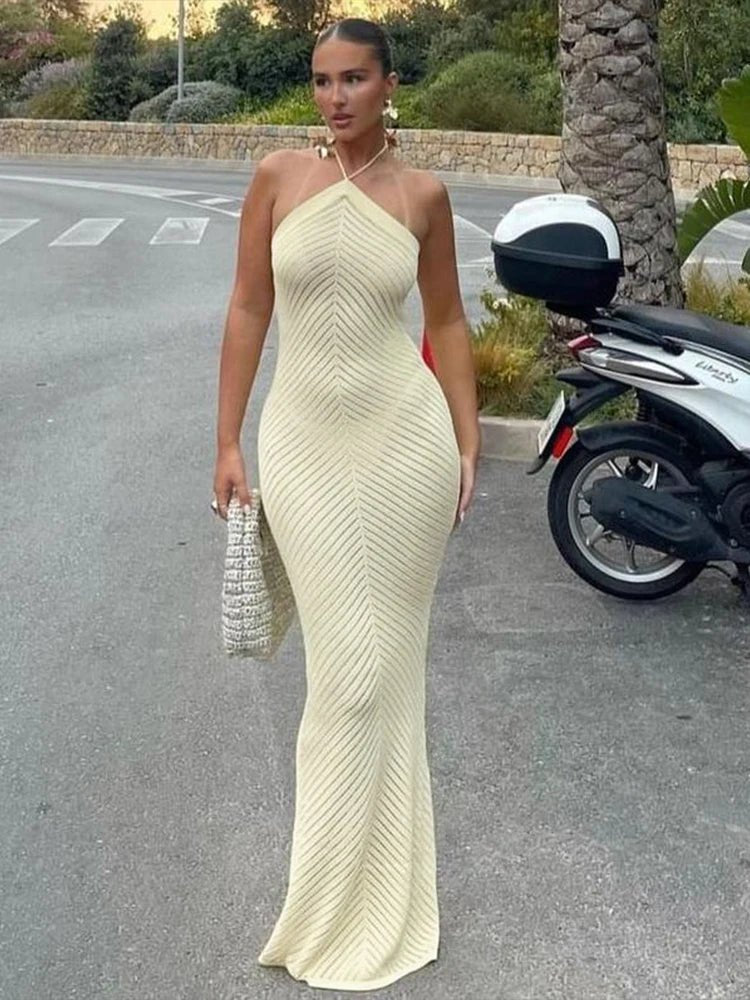 ZEYA - Mariel Striped Knit Halter Maxi Dress