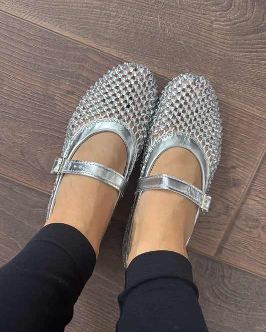 ZEYA - Marilyn Rhinestone Mesh Flat Shoes